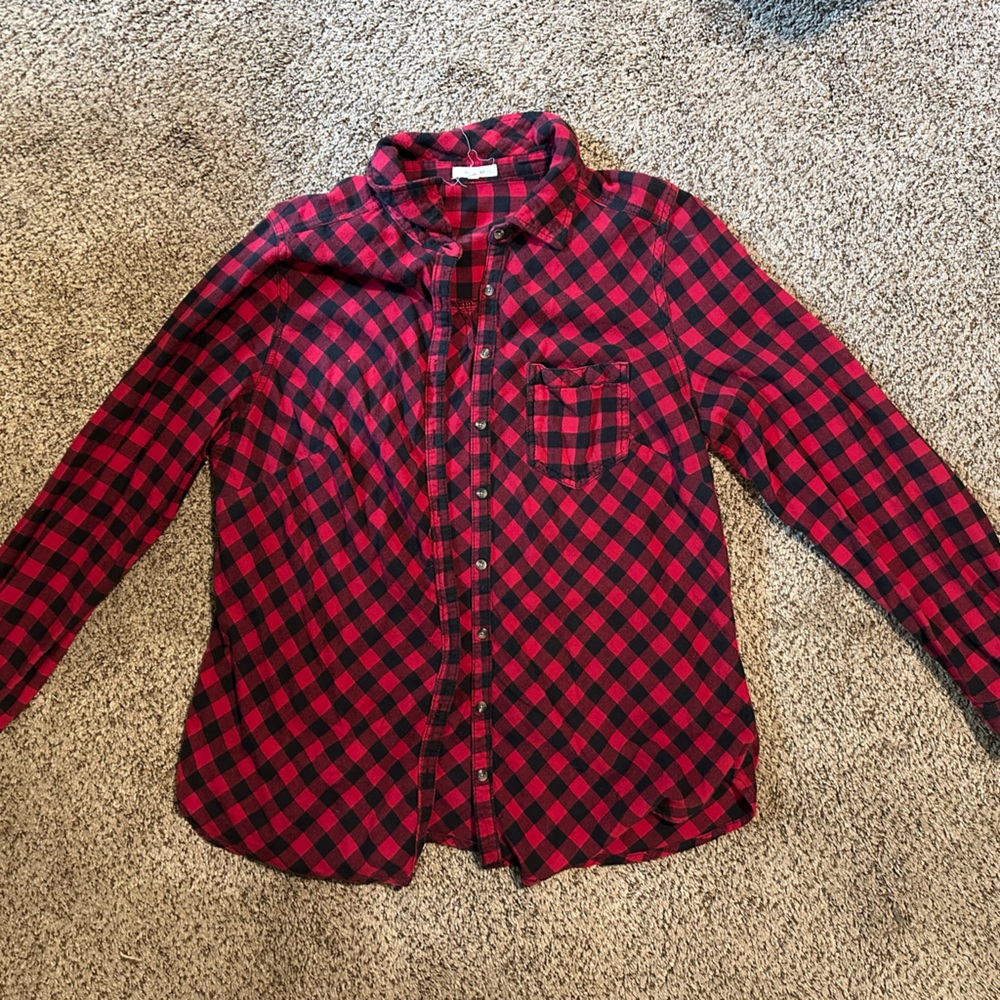 Maurices Red and Black Buffalo Plaid Button-Down Shirt
